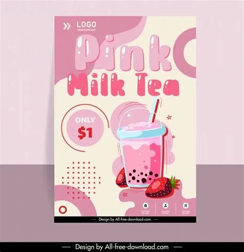 Flyer Milk Tea Template Flat Classical Drink Cup Circle Curves Decor Vectors Graphic Art Designs