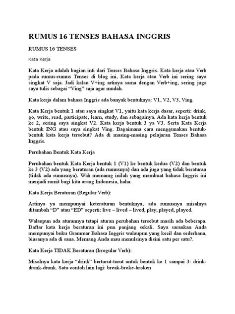 Rumus 16 Tenses Bahasa Pdf