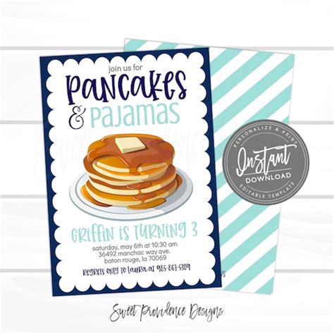 Instant Download Pancakes And Pajamas Party Editable Birthday Etsy