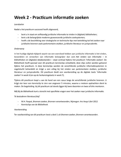 Prakticumvragen Juridische Vaardigheden Week Practicum Informatie