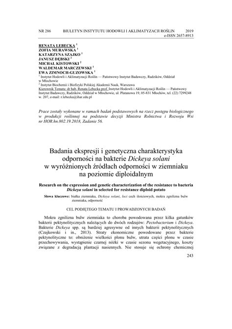 PDF Badania ekspresji i genetyczna charakterystyka odporności na