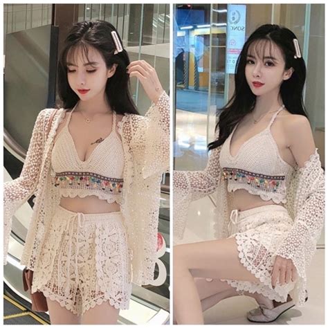 Set bikini đi biển món áo bra hạt quần sooc áo choàng Chiaki vn
