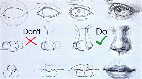 Don Ts Do S How To Draw Realistic Lip Eyes Nose Easy Step By