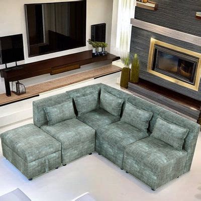 Green Chenille Sectional Latitude Run Ramrati 5 Seater Upholstered