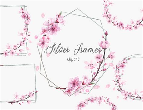 Silver Geometric Cherry Blossom Frames Graphic By Colours Of Wind