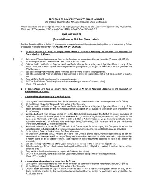 Fillable Online Procedures Instructions To Share Holders Srf Fax