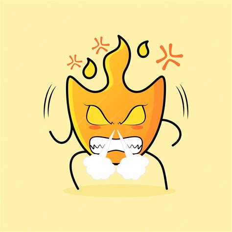 Premium Vector Cute Fire Cartoon With Angry Expression Nose Blowing