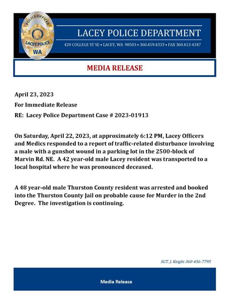 Police Media Release City Of Lacey