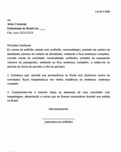 Carta Convite Padrão Para Estrangeiro Entrar No País