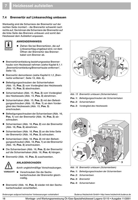 Brennertür Auf Linksanschlag Umbauen Buderus Logano G115 Montage Und