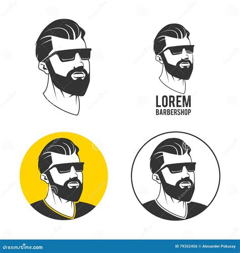 Man With Beard Hipster Barbershop Vector Emblem Stock Vector