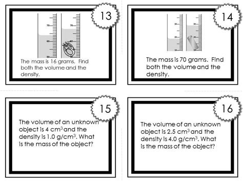 Density Task Cards Middle School Science Activities Middle School