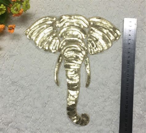 Golden Elephant Sequined Applique Patchpaillette Etsy