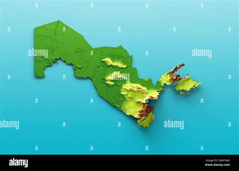 A 3d Illustration Of Uzbekistan Map Shaded Relief Color Height Map On