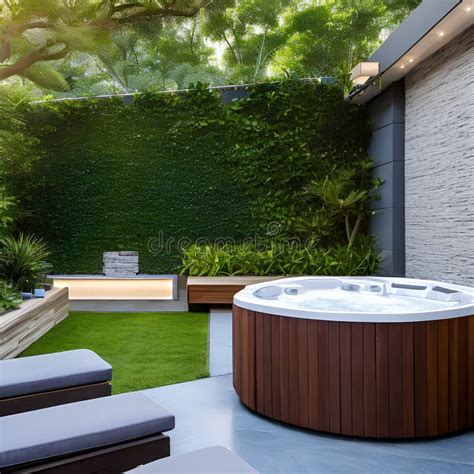 A Tranquil Outdoor Spa Area With A Hot Tub A Lounge Space And Lush Greenery For Privacy