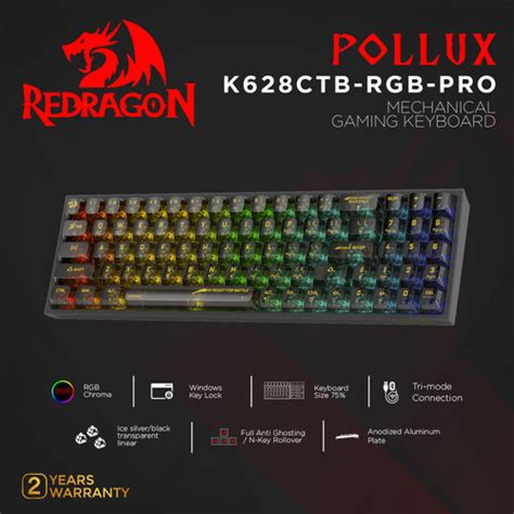 Promo Redragon Transparent Mechanical Gaming Keyboard Mode Pollux