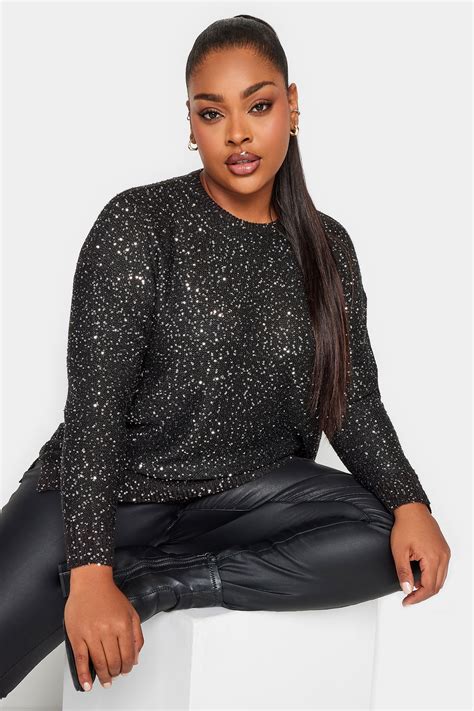 Yours Plus Size Black Sequin Embellished Jumper Yours Clothing