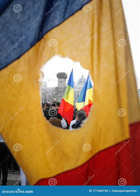 Details With The Romanian Flag With A Hole The Symbol Of The Romanian