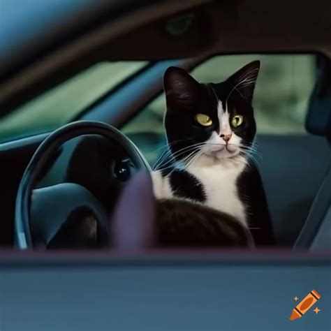 Humorous Image Of A Cat Driving A Car