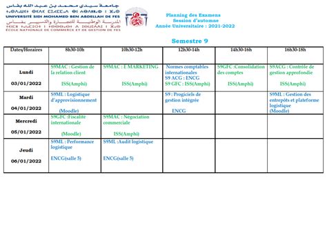 Planning Des Examens Session Automne 2021 2022 Encg Fes