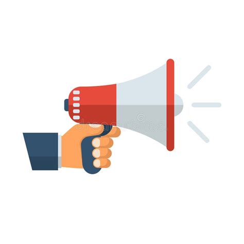 Male Hand Holding Megaphone With Vote Speech Bubble Loudspeaker Stock