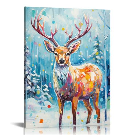 Comio Christmas Wall Art Christmas Tree Decorations Two Deer Canvas