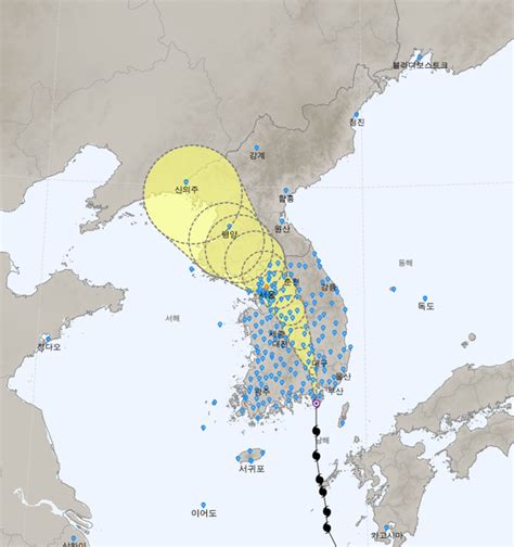 제6호 태풍 카눈 오전 9시 거제 상륙 ‘한반도 수직 관통11일 북한으로 이동