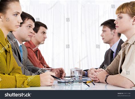 Business People Two Opposite Rows Staring Stock Photo 19711108