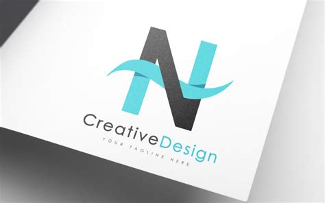 Creative N Letter Blue Wave Logo Design Templatemonster