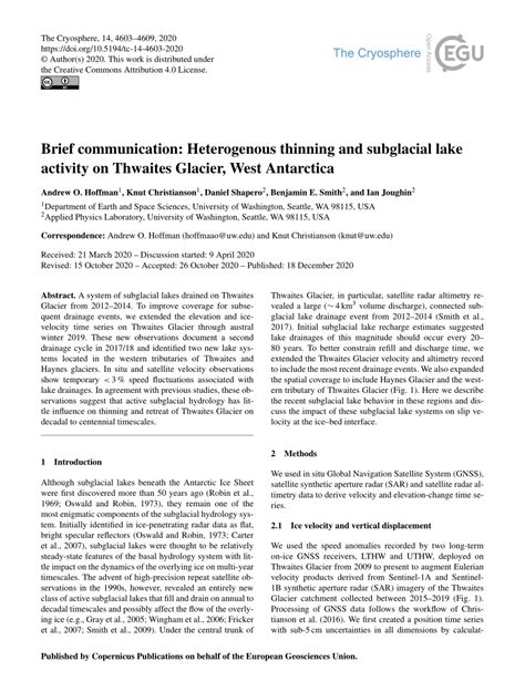 PDF Brief Communication Heterogenous Thinning And Subglacial Lake