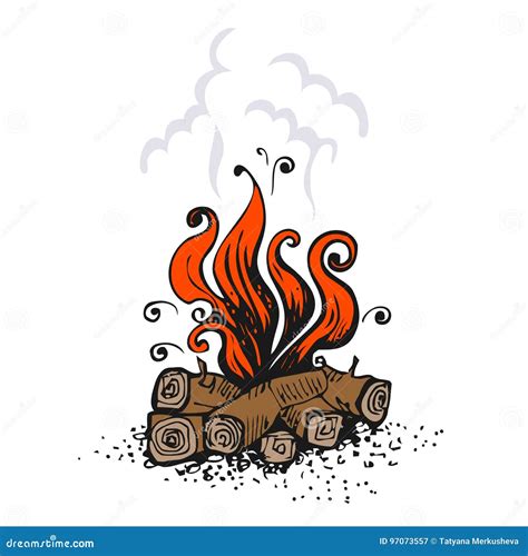 Campfire Fire Over Wood Logs Vector Illustration Isolated On White