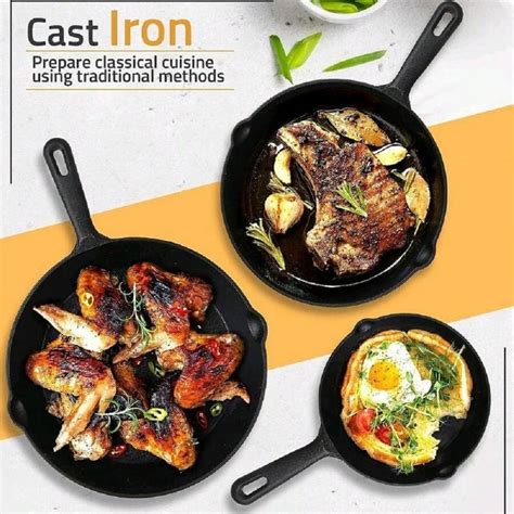 Pre Seasoned Cast Iron Skillet Set 3 Piece Frying Pan 6 Inch 8 Lnch And 10 Inch Cast Lron Set