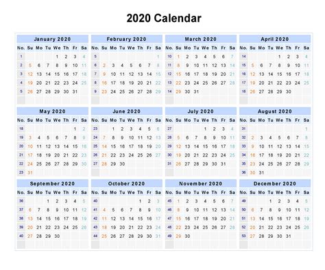 2020 Calendar Free Printable 2020 Calendar