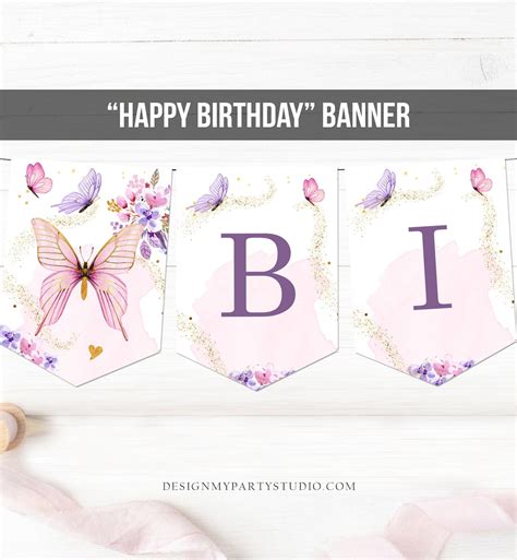 Happy Birthday Banner Butterfly Birthday Banner Floral Flowers - Etsy