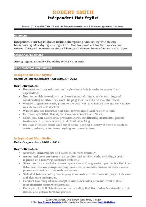 Independent Hair Stylist Resume Samples Qwikresume