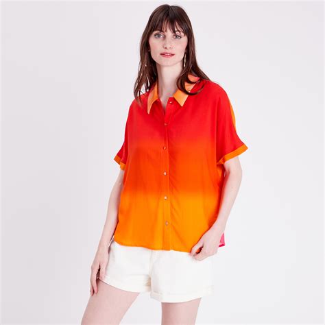 Chemise Manches Courtes Orange Femme Cache Cache