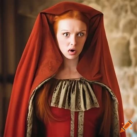 Redheaded Woman In A Scared Expression Wearing A Medieval Gown On Craiyon