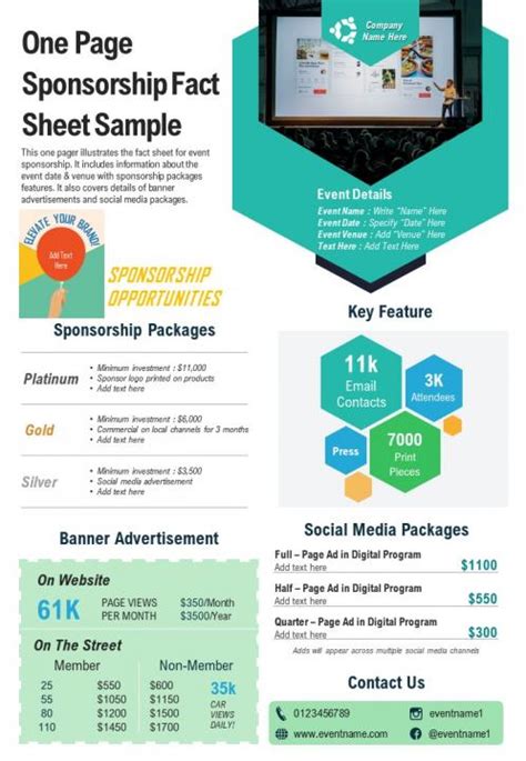 One Page Sponsorship Fact Sheet Sample Presentation Report Infographic