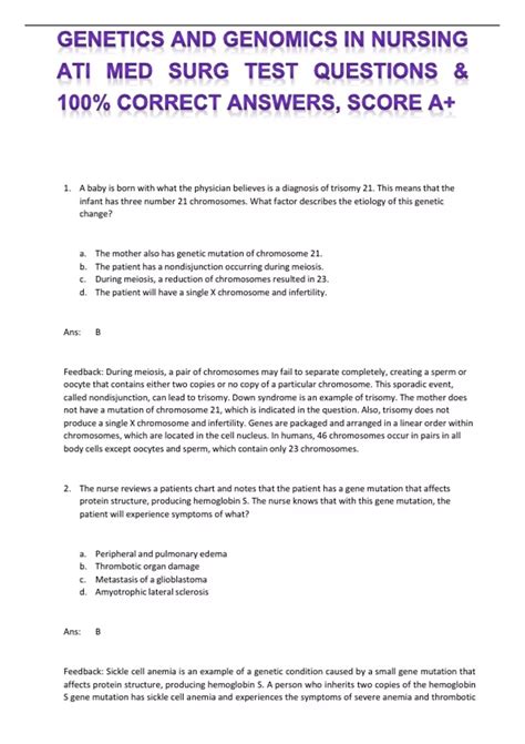 GENETICS AND GENOMICS IN NURSING ATI MED SURG TEST QUESTIONS 100