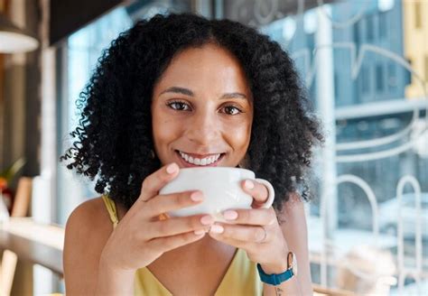 Premium Photo Happy Black Woman Portrait And Relax In Coffee Shop Restaurant Or Bistro For