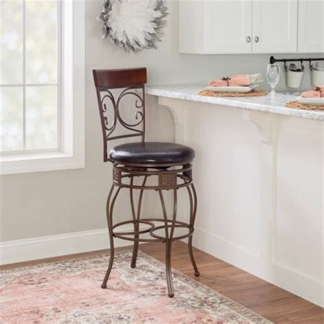 Bowery Hill 30 75 Traditional Metal Faux Leather Scroll Bar Stool In