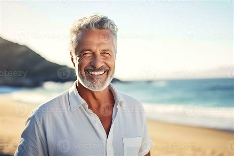 Happy Mature Senior Man On Beach Coast 25474178 Stock Photo At Vecteezy