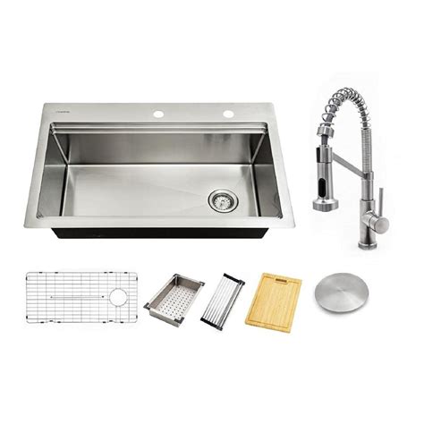 Glacier Bay All In One Drop Inundermount Stainless Steel 33 In Single Bowl Workstation Kitchen