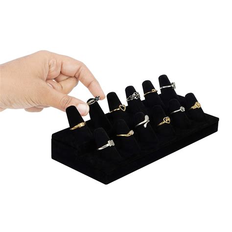 Belle Vous Black Velvet Ring Storage Display Holder Tier Finger