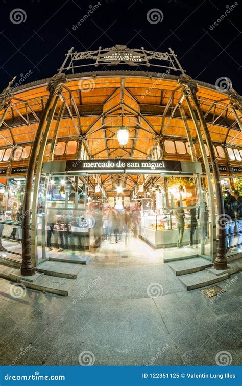 Night View of the Historic San Miguel Market in Madrid, Spain Editorial ...