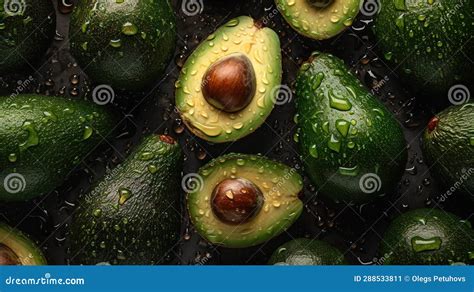 A Group Of Avocados Sitting On Top Of A Table Covered In Rain Drops And