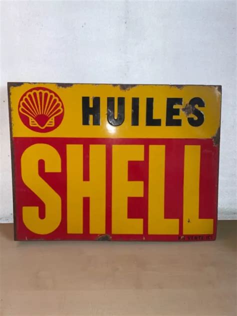 PLAQUE ÉMAILLÉE ANCIENNE garage Huiles SHELL double face EAS EUR 302 00