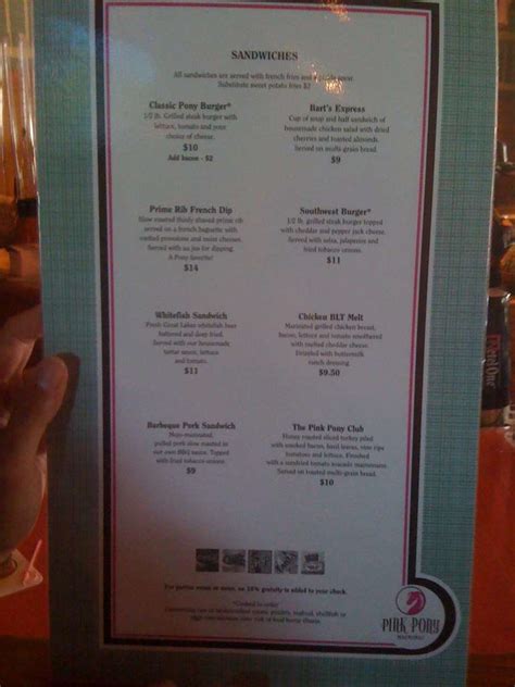 Menu at Pink Pony pub & bar, Mackinac Island