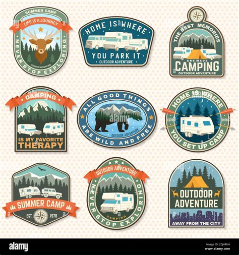 Set Of Rv Camping Badges Patches Camping Quote Vector Concept For