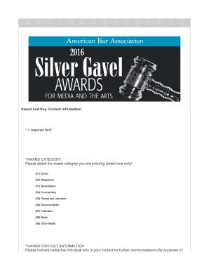 Fillable Online Americanbar Award And Key Contact Information